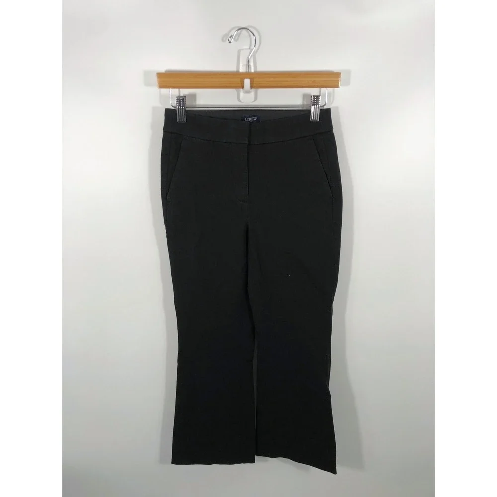 J Crew Kelsey Flare Pants Womens 00 Black Crop Stretch Comfort Office